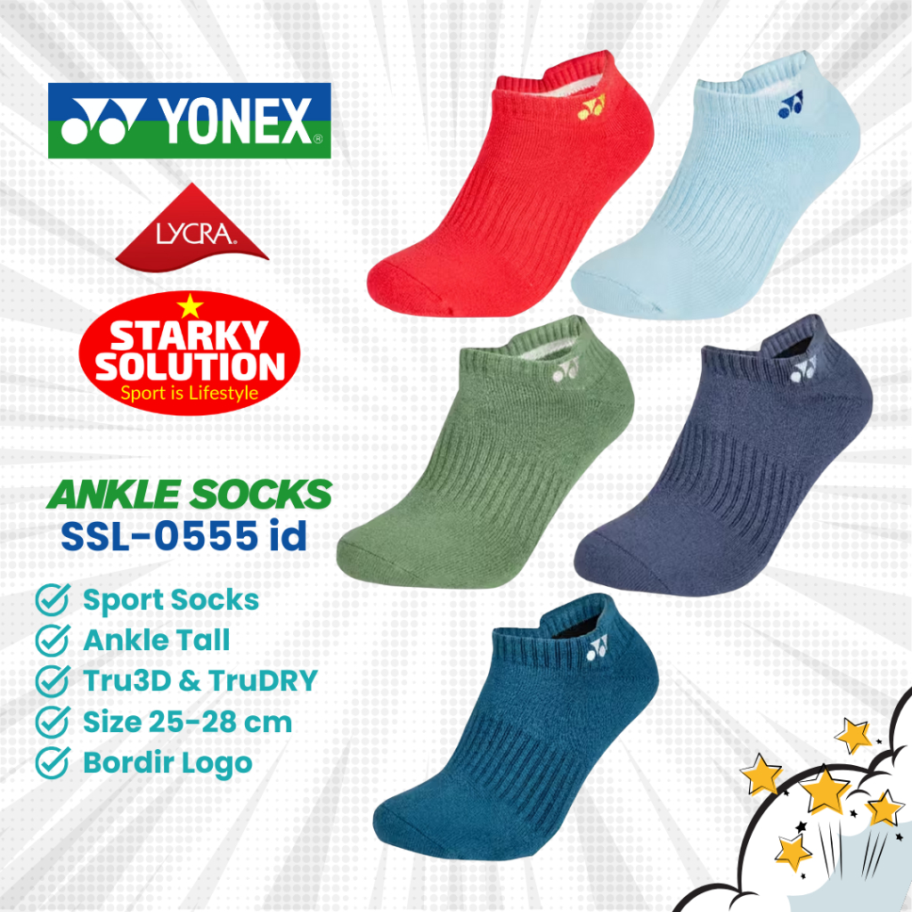 YONEX SSL 0555 MP7 LYCRA ถุงเท้าข้อเท้าเทนนิสแบดมินตัน Padel Pickleball Original