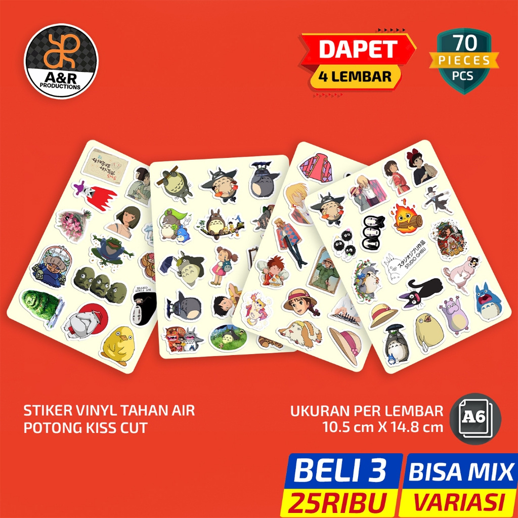 Anime Studio Ghibli Stickers Pack 70 ชิ้น – ไวนิลกันน้ํา Kiss Cut