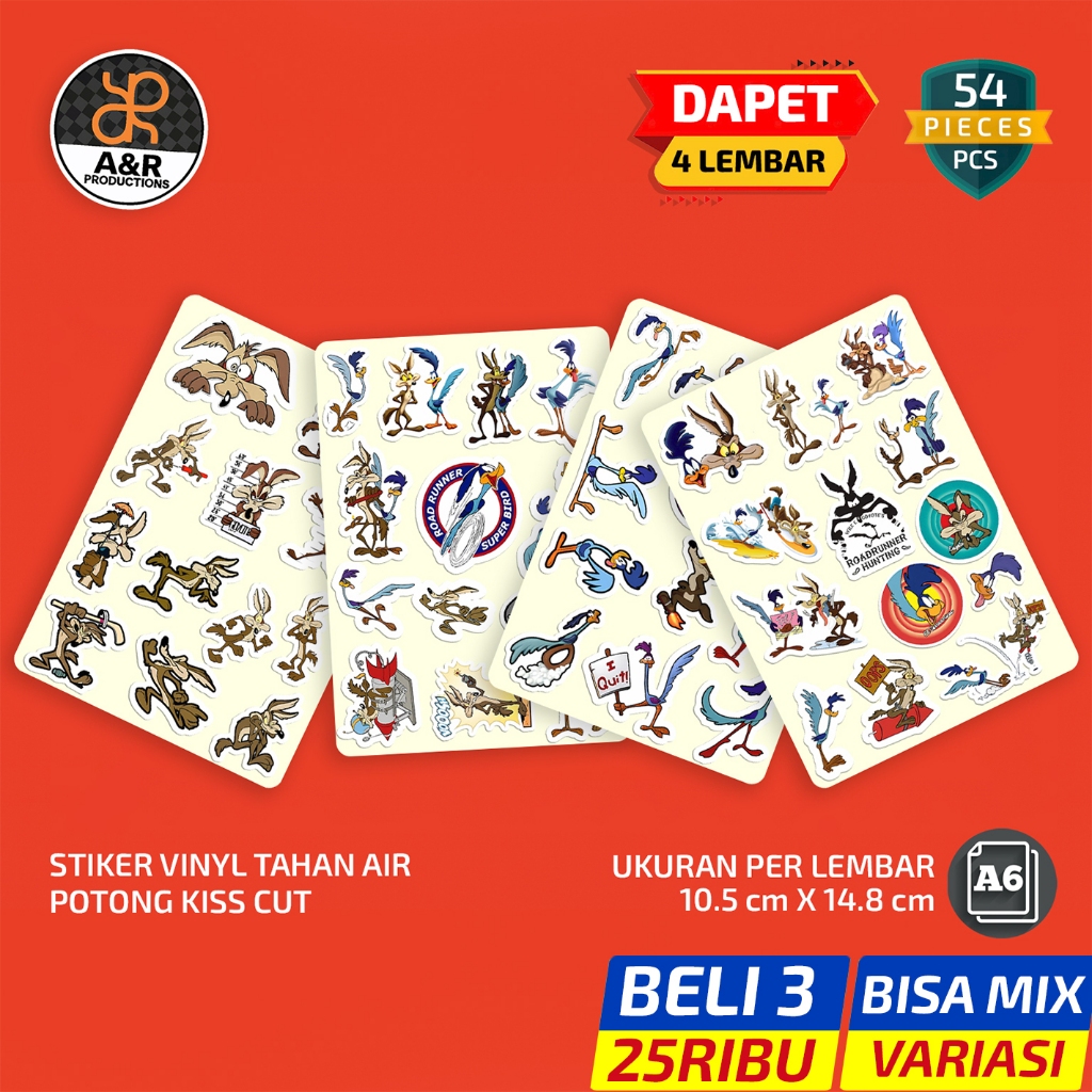 Looney Tunes Vinyl Coyote Road Runner สติ๊กเกอร์ 54 ชิ้น | สติ๊กเกอร์การ์ตูนกันน้ํา Kiss Cut
