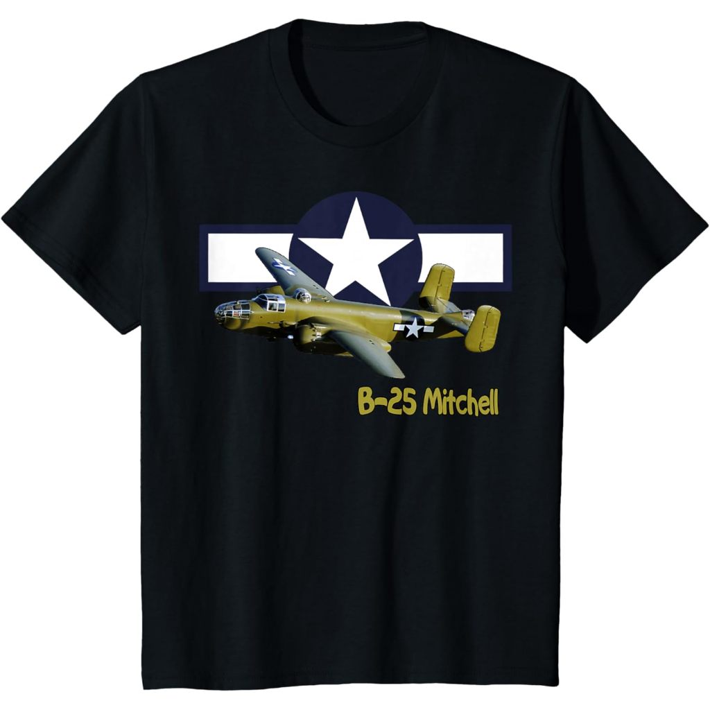 WW2 เสื้อยืด American B25J Mitchell Bomber Warplane Wings Citizens