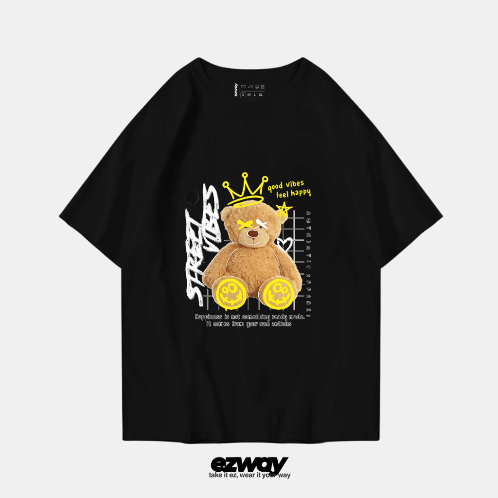 เสื้อยืด Ezway Oversize Good Vibes Bear | เสื้อยืดโอเวอร์ไซส์ครอปเด็ก Unisex