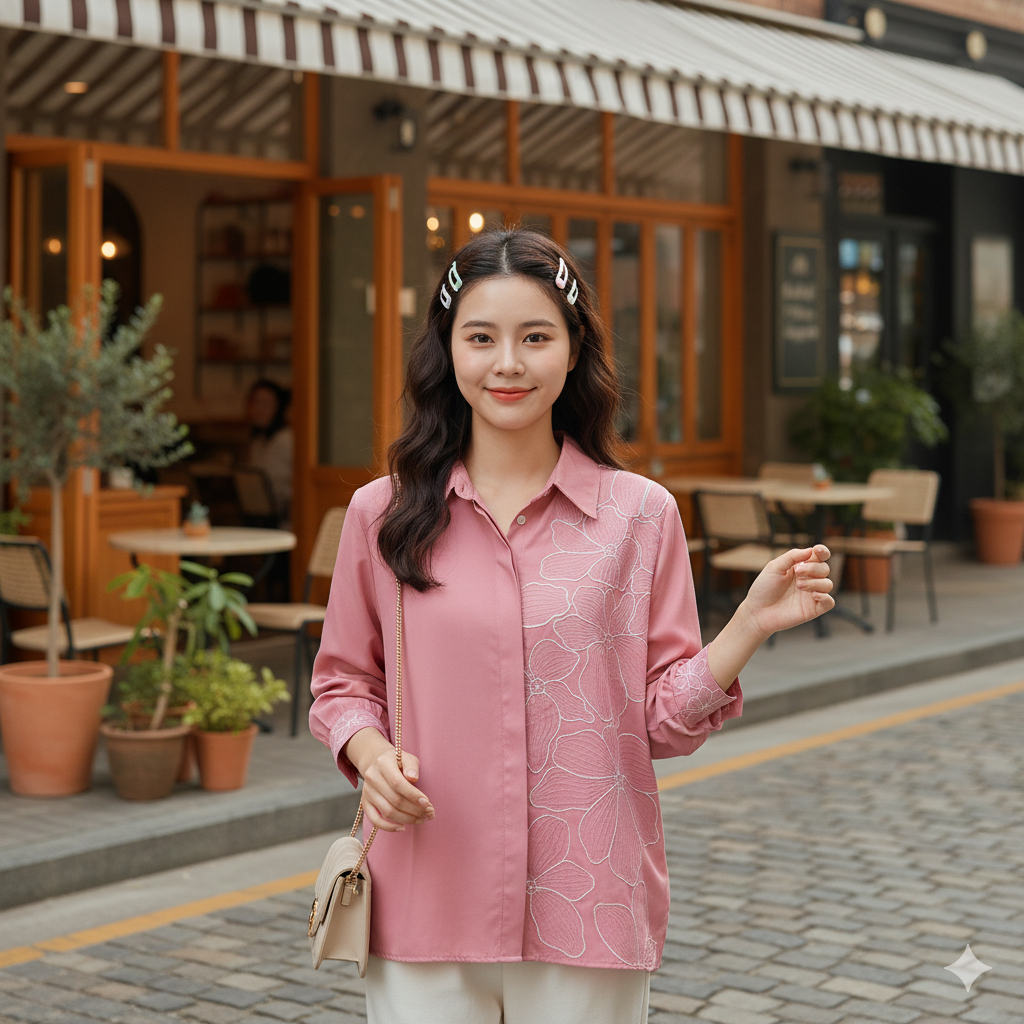 KEMEJA IL - เสื้อ LUISA | เสื้อท็อปสตรีปักลายพรีเมี่ยม | เสื้อเชิ้ตผู้หญิง Aesthetic Earth Tone | เส