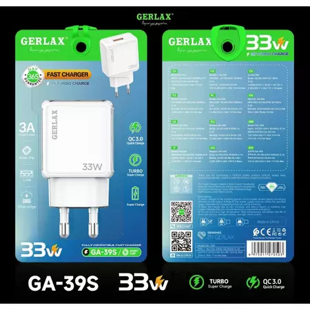 GERLAX PD Adapter Charger 33W GA-39S 33W Fast Charger Head Charger GERLAX 1 USB
