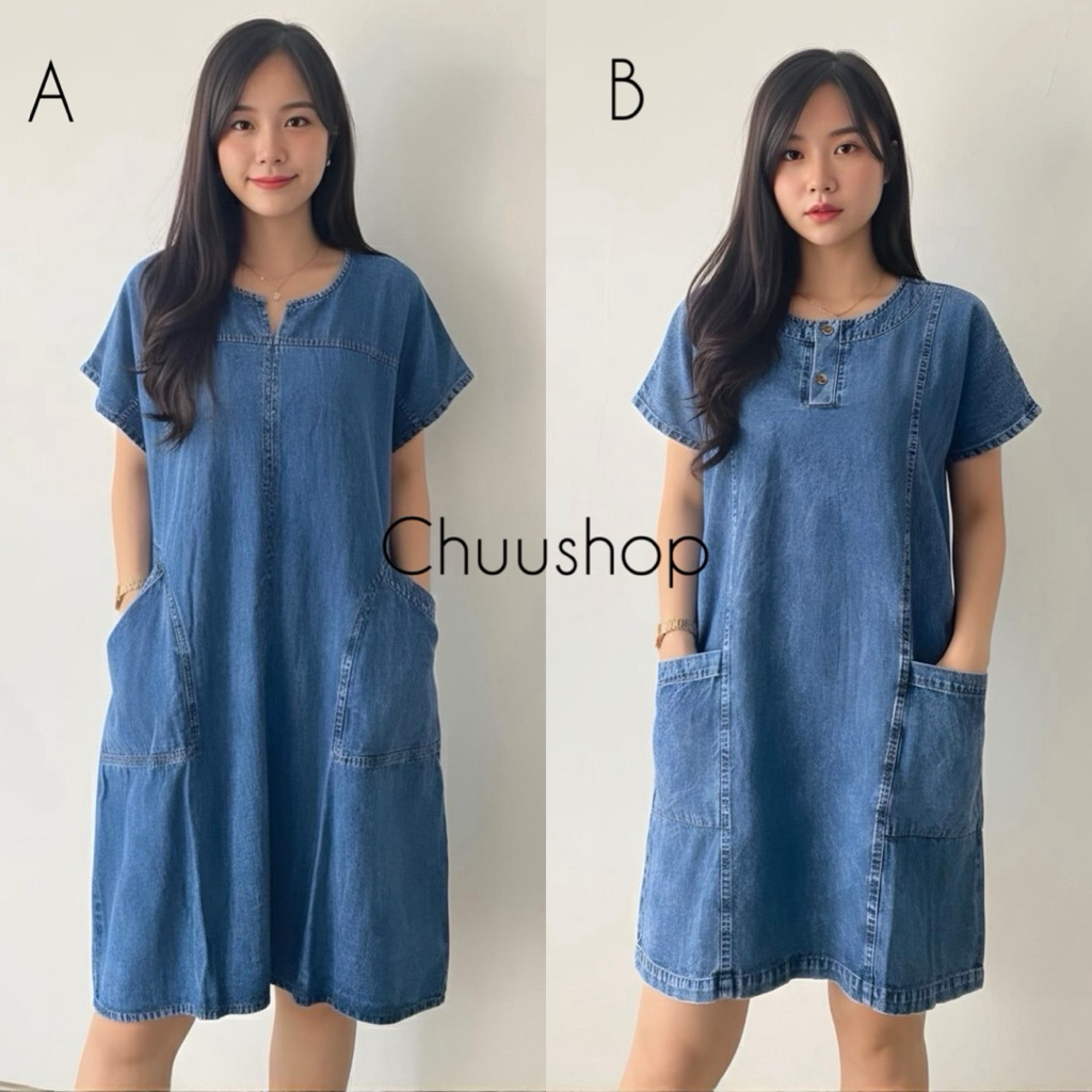 Chuu - Reona ชุดเดรสยีนส์ลําลองระดับพรีเมียม / ชุดสตรีเรียบง่าย