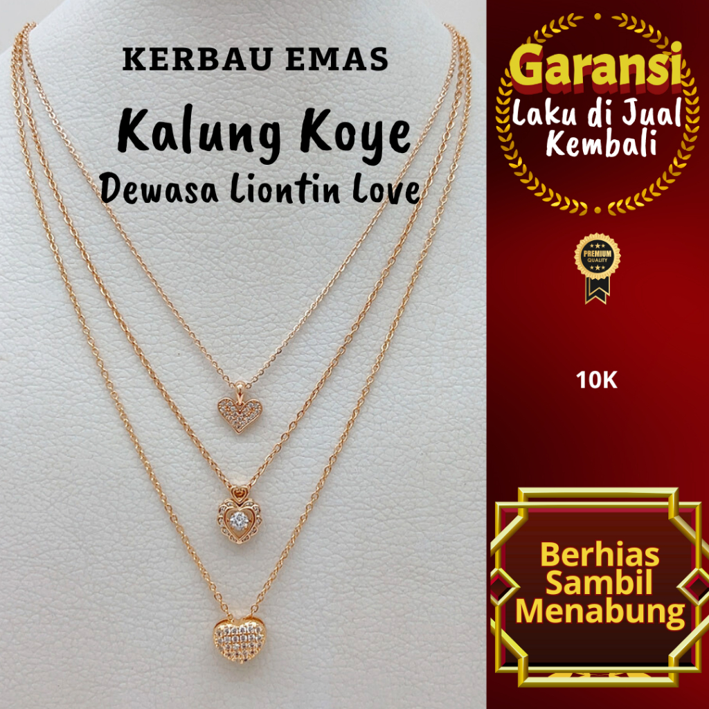 Golden Buffalo ผู้ใหญ่ Koye สร้อยคอ Love จี้ 10K ขนาดสี 42.5-43 ซม.,44-44.5 ซม.,39.5-45.5 ซม.