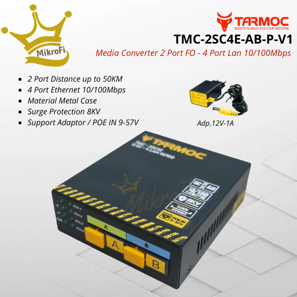 Tarmoc TMC-2SC4E-AB-P-V1 |Media Converter 2 FO 4 LAN / 2FO 4LAN 10/100 POE IN(9-57V)
