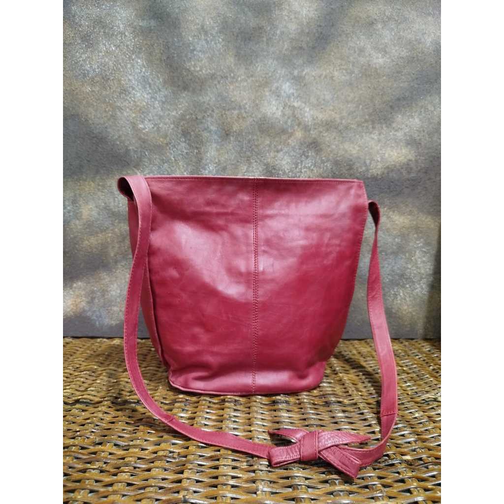 MERAH Preloved Vintage Red Genuine Leather Long Shoulder Omar Sharif Brand