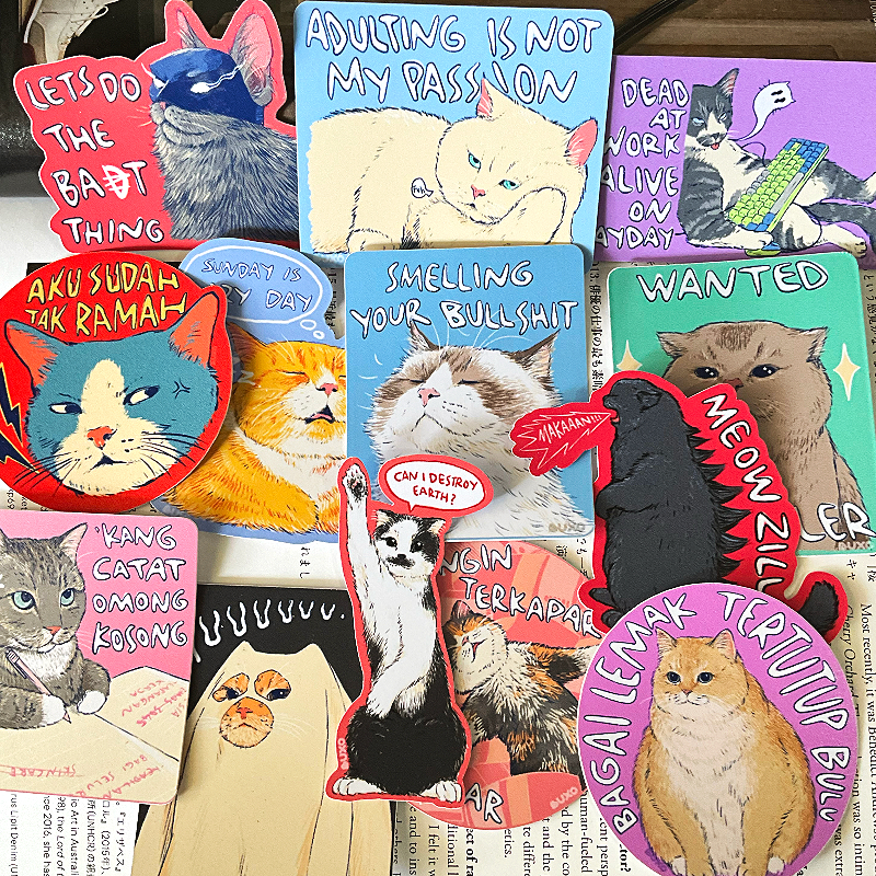 BUXO Meow Die Cut Sticker / Single Sticker Laptop Tumbler Cute Cat Image Meme