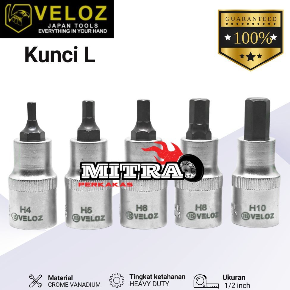 Veloz ญี่ปุ่นสั้น Hex Bit Key 1/2 นิ้ว H4 H5 H6 H8 H10 Impact Key Allen Key L หกเหลี่ยม Bolt Nut