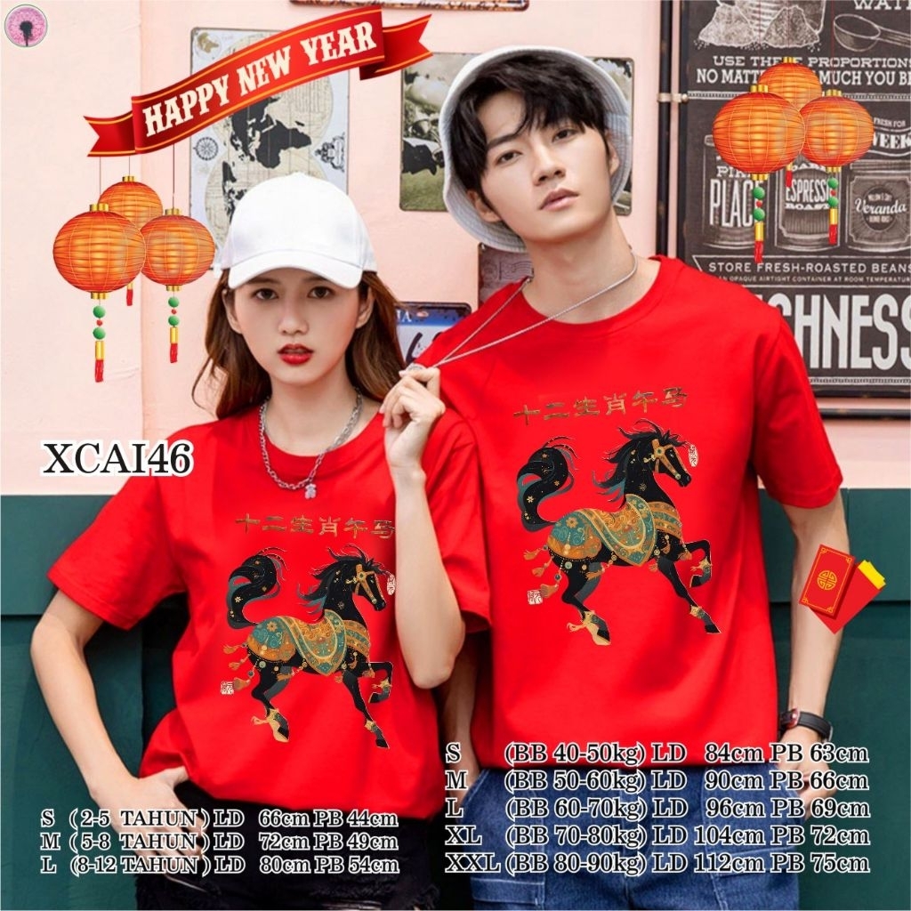Wefom XCAI46 Cny Family Shio KUDA เสื้อยืดจีนปีใหม่ครอบครัวปี HORSE เสื้อยืด Gong Xi Fa Cai เสื้อยืด