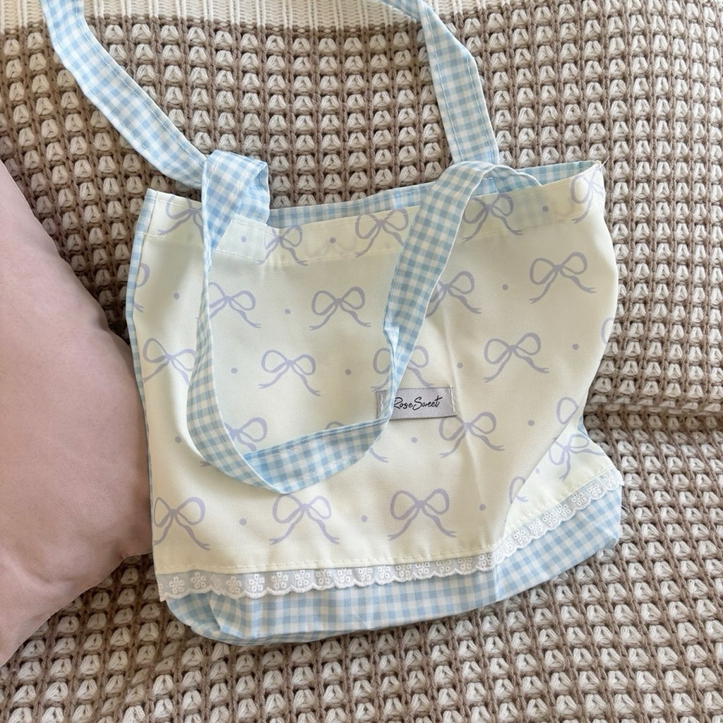 Mocorie - Yakitomy Coquette Blue Lace Ribbon Totebag / coquette Blue Ribbon Lace Totebag / Aesthetic