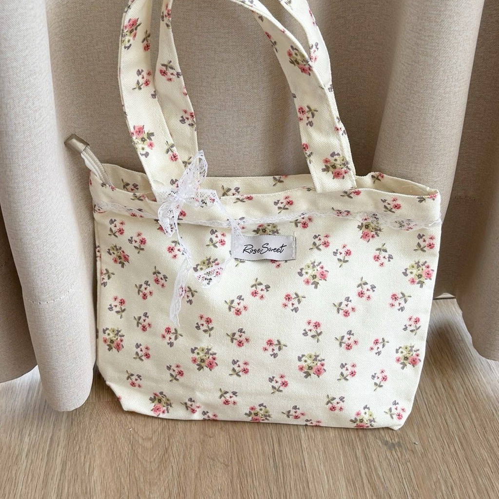 Mocorie - Kakigori Coquette Lace Ribbon Totebag / coquette Lace Ribbon Mini Bag / Mini Canvas Toteba
