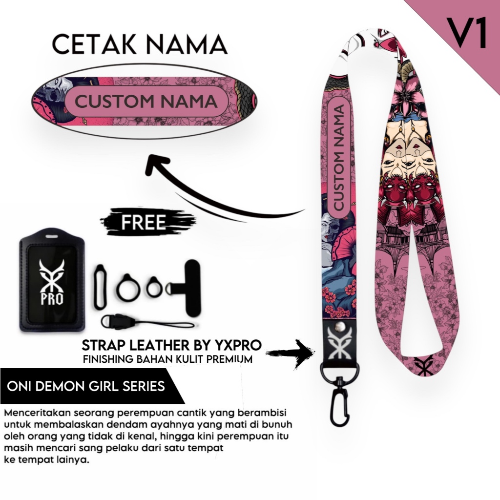 GANTUNGAN YXPRO Lanyard Custom ชื่อ Oni Demon Girl Series Lanyard Card Holder Connector Case Handphone แหวนปรับได้