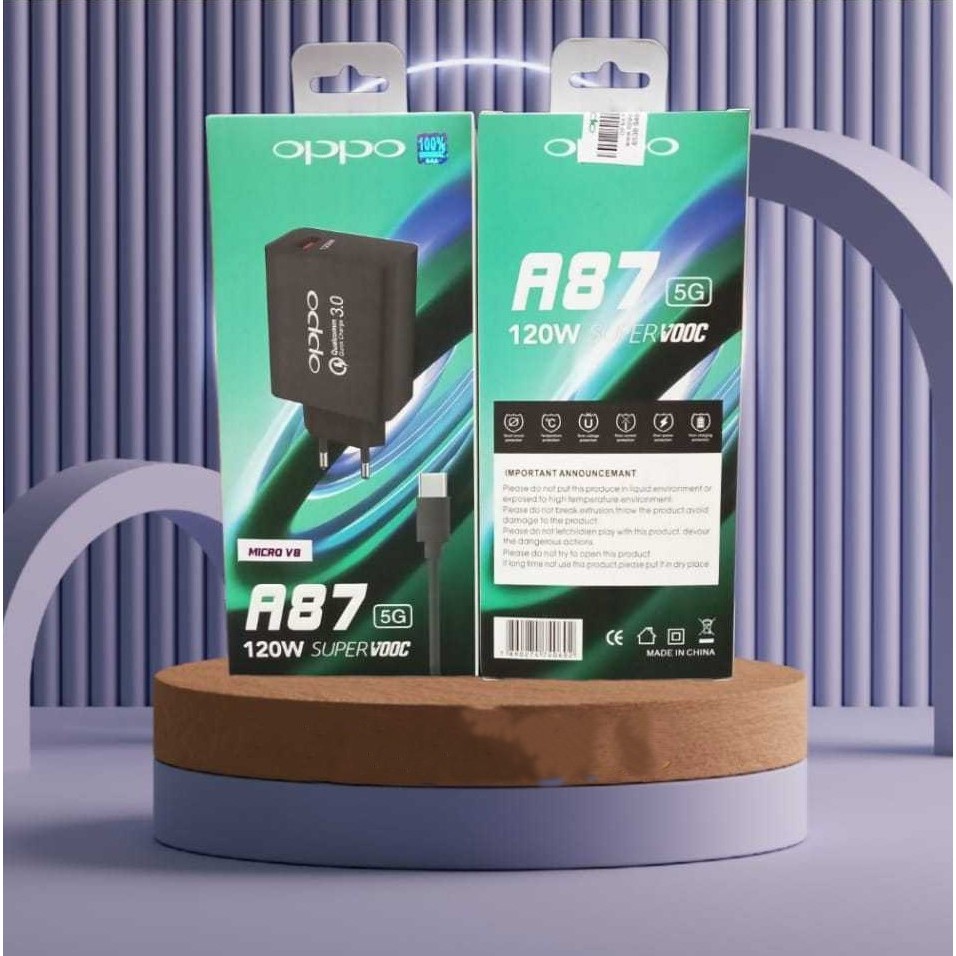CHARGER 0PP0 A87 MICRO & TYPE-C 1120W Input: 100-240V 50-60Hz 0.5A Output: 5V-3A หรือ 10V-8A