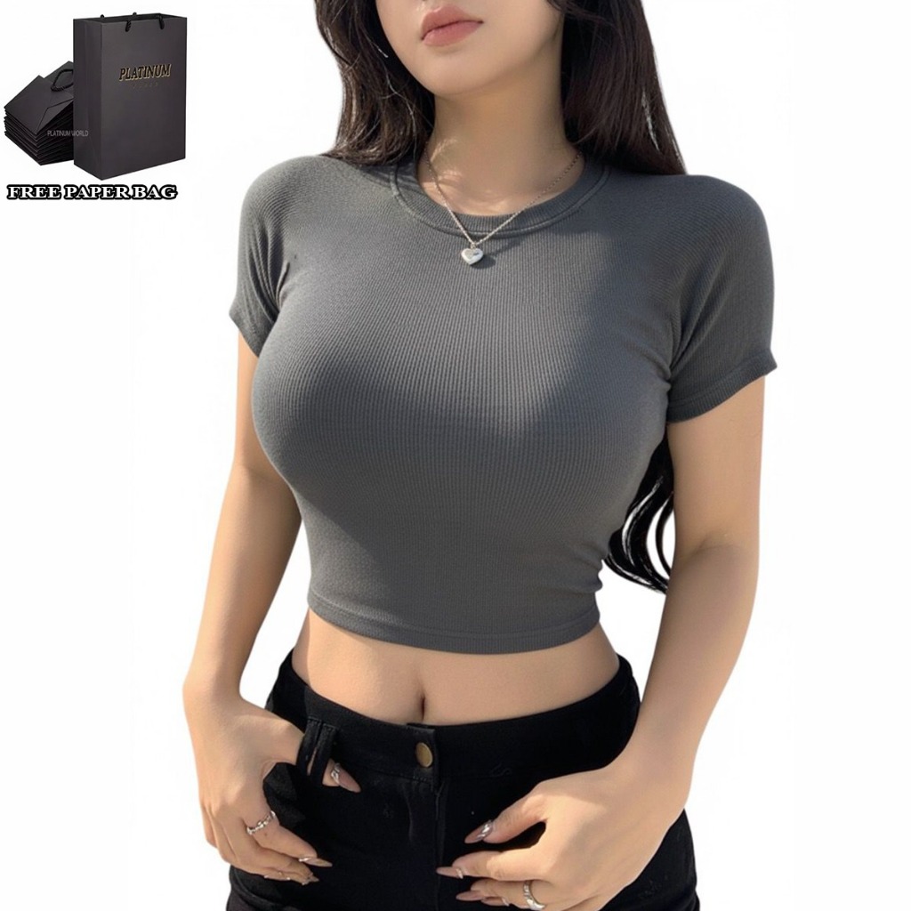 PLATINUM WORLD เสื้อครอปถักธรรมดา O คอ Fit Body - เสื้อเชิ้ตธรรมดาผู้หญิง S2