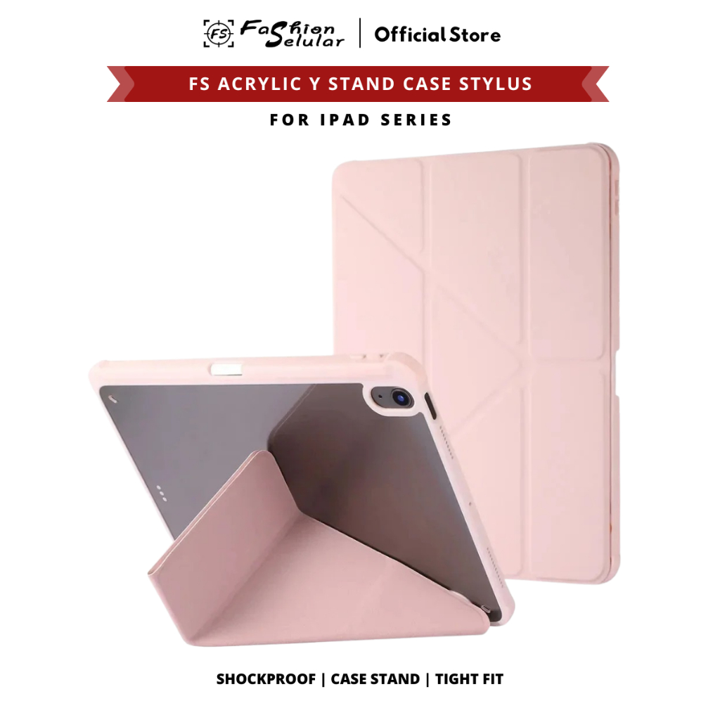 FS กรณีอะคริลิค Y ขาตั้ง Stylus Slot iPad 7 8 9 10 11 Air 4 5 11 M2 M3 Pro 11 2024 Mini 4 5 6 7