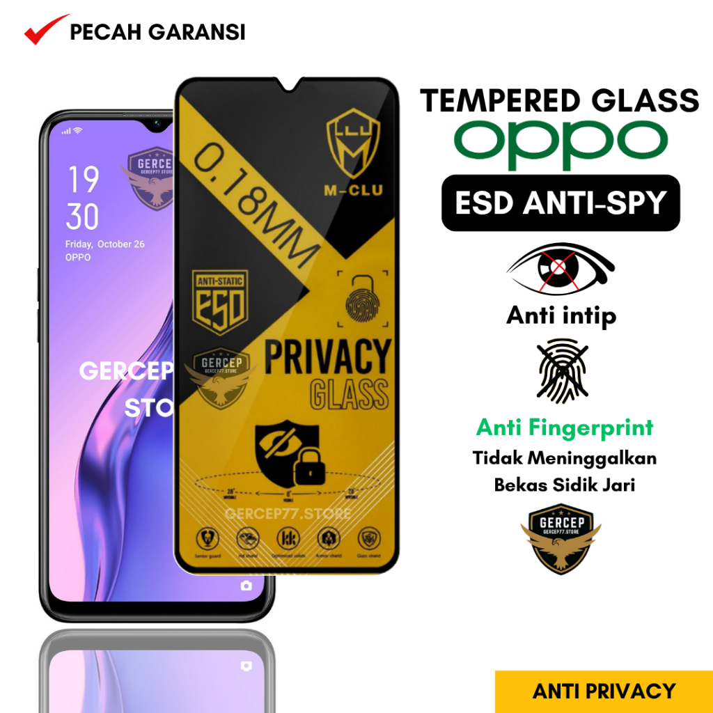 กระจกนิรภัย ESD Anti Spy 0.18 มม.A31 A35 2021 A38 A57 4G A57 5G A57 2022 A57s A56 5G A56s 5G A55 5G 