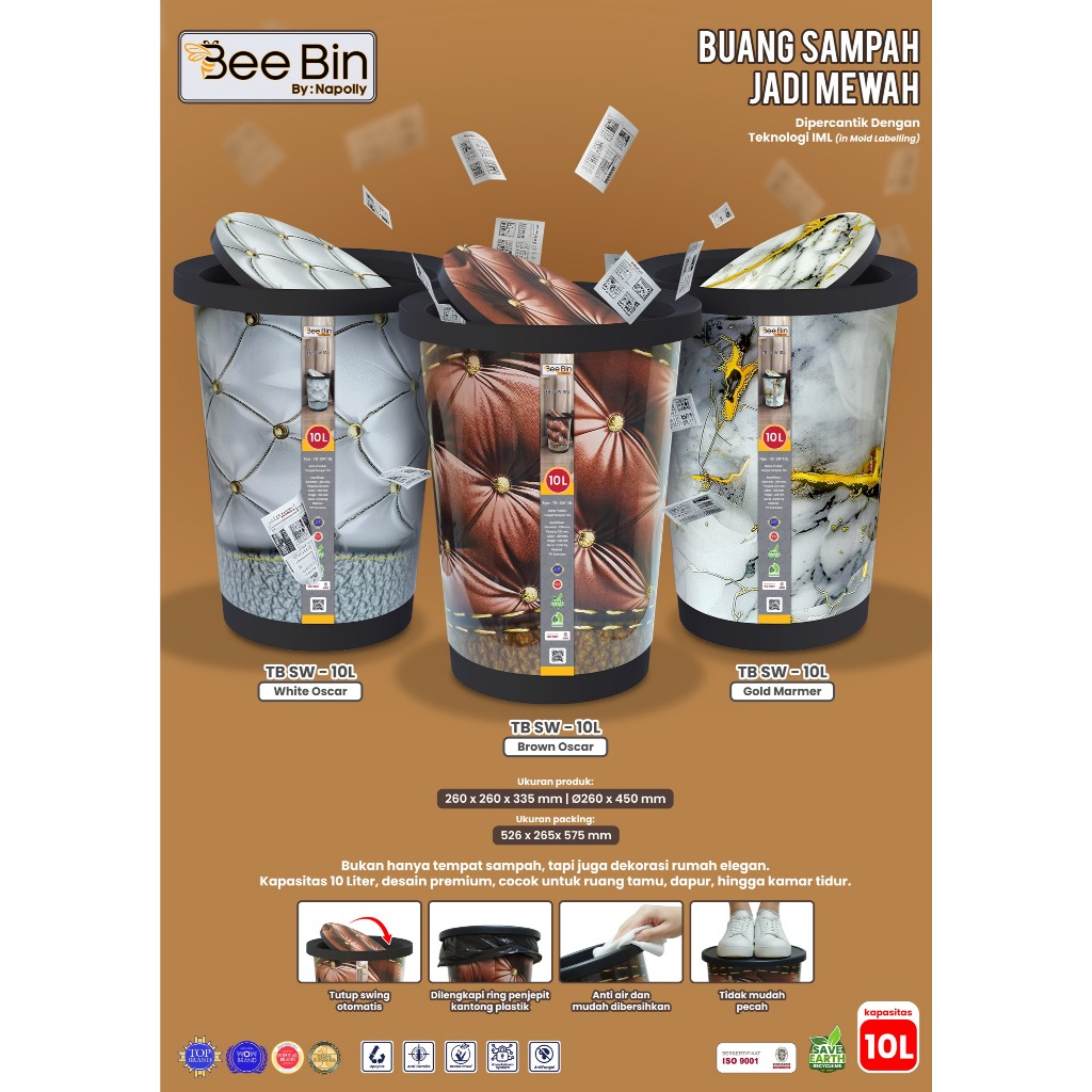 BEE BIN BY NAPLLY PREMIUM SWING LID TRASH สามารถ