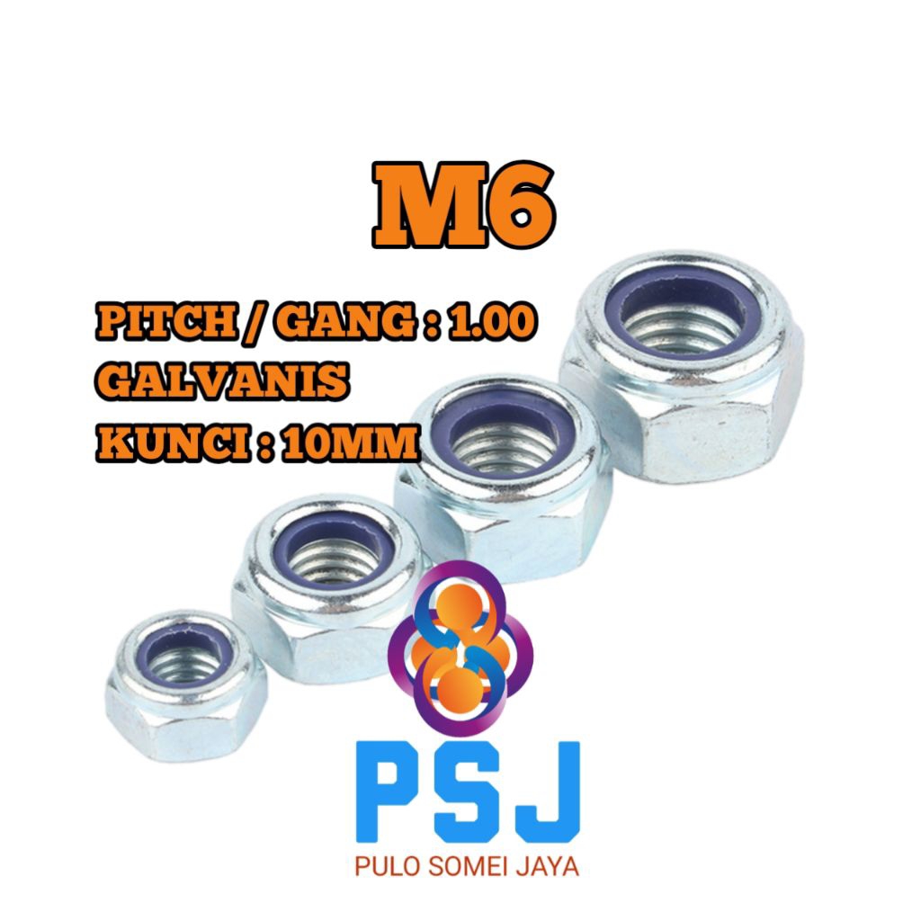 น็อตไนลอน M6 x 1.00 คีย์ 10 / น็อตล็อคชุบสังกะสี M6