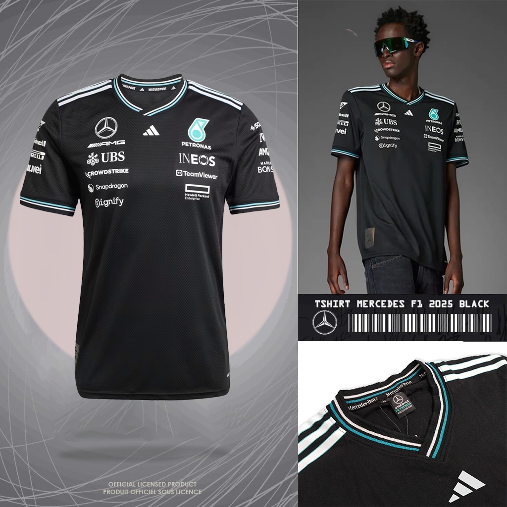 TSHIRT MERCEDES AMG F1 BLACK 2025 เสื้อแข่งสูตร one marcedes x adidas BLACK