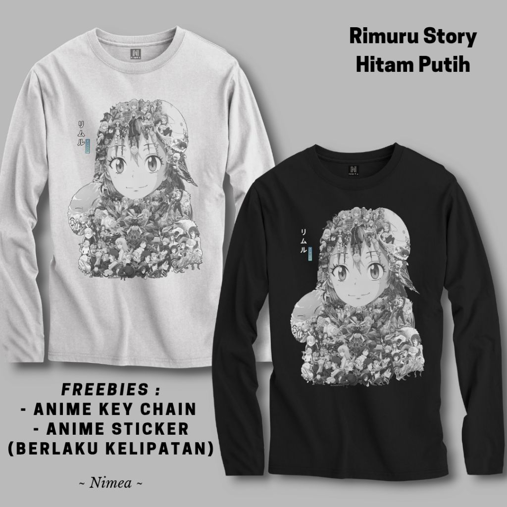 เสื้อยืดแขนยาวสีดําและสีขาว Rimuru Story Art - Shop Art Online