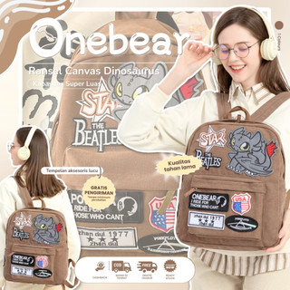 Onebear dinosaurus ransel original tas sekolah bag canvas marsoto tas ransel sekolah cewek tas be your style tas kuliah korea tas ransel Gadis backpack LM19