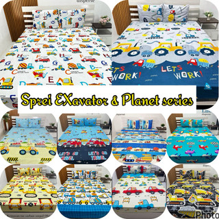Sprei SIZE 120,160,180 Motif EXAVATOR,tayo,Planet, antariksa,transportasi,anak cowok