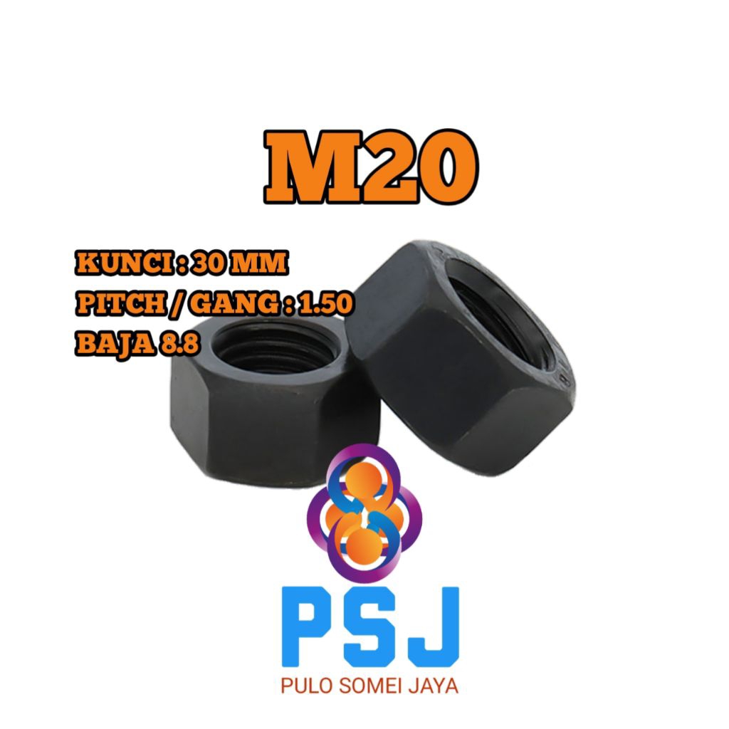 8.8 M20 x 1.50 กุญแจน็อตเหล็กเรียบ 30 / น็อตหกเหลี่ยมเหล็ก 8.8