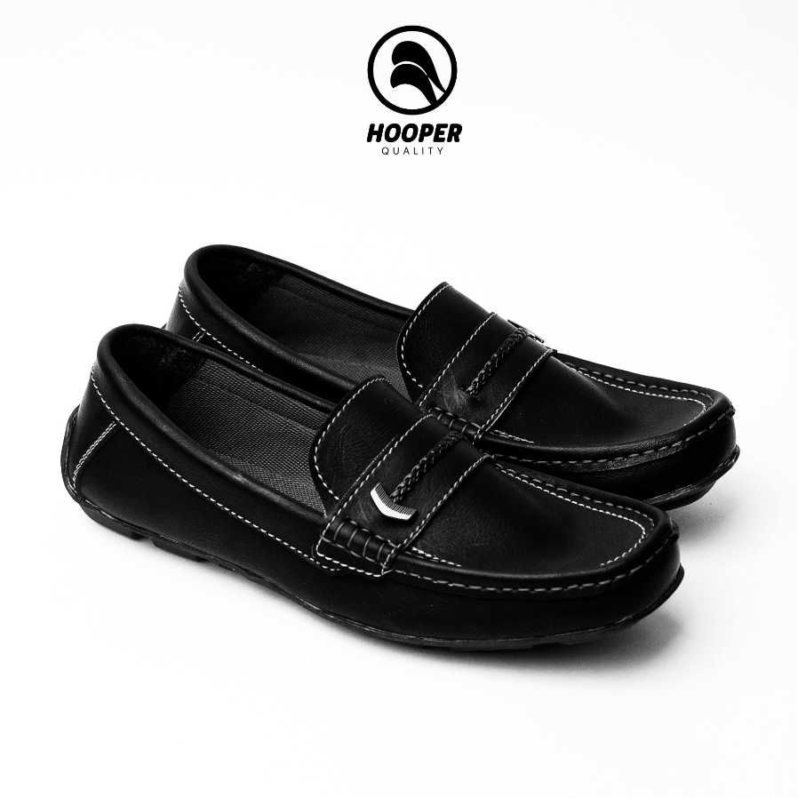 ผู้ชาย Hooper รองเท้าหนัง Casual Loafer Slip On Casual รองเท้าทํางานสีดํา Flatshoes Loafer