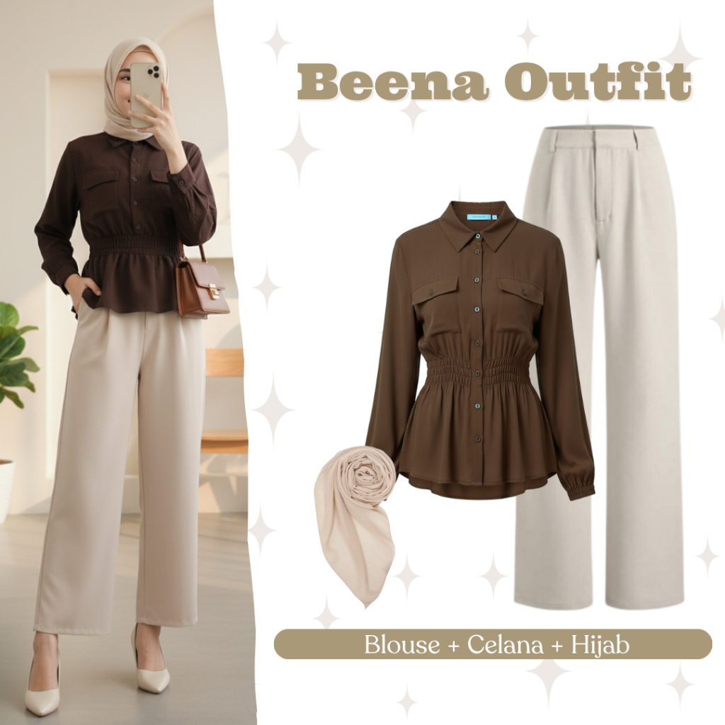 ชุดบีน่า | ผู้หญิงสไตล์เกาหลี | Choco Blouse กางเกง Oneset + ฮิญาบ | BW44 สูท