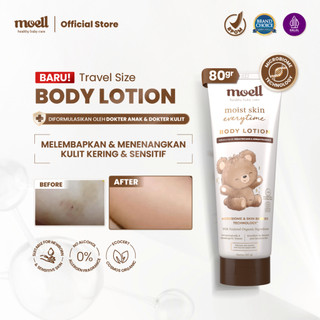 [Baru] Moell Body Lotion Bayi Travel Size 80gr - Melembapkan Kulit Badan Anak - Perawatan Kulit Kering dan Sensitif - Pelembap Bayi Anak Daily Use - Sensitif Kering Ruam - Skincare Bayi Formulasi Dokter dengan Microbiome Teknologi - Skincare Anak