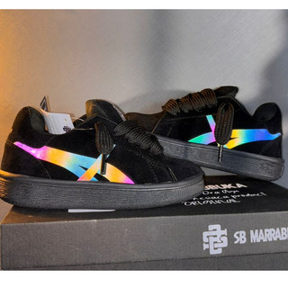 Sepatu Skate JOGGING menyala nyala Terkena sinar cahaya SB MARRABBUKA Suede on aktif warna full hitam tali gemuk gendut sekolah sd smp sam