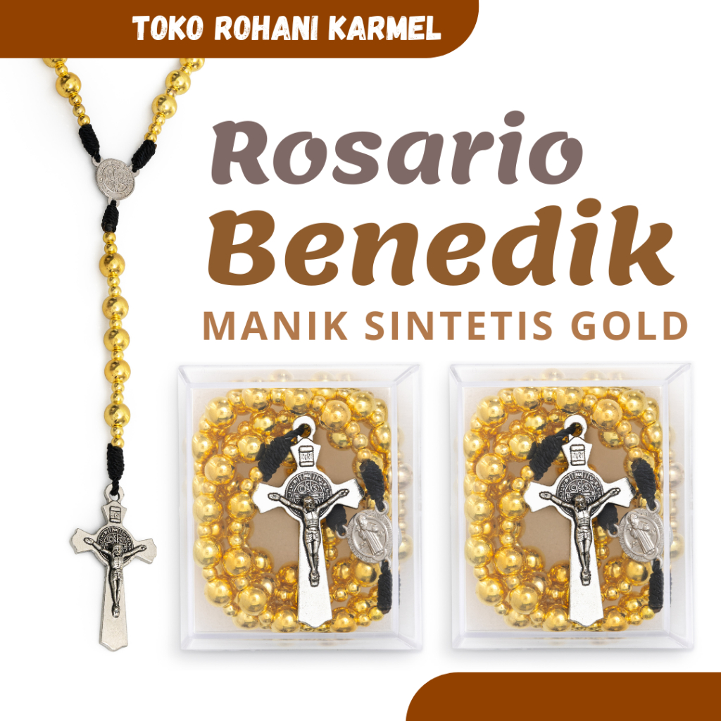 8MM GOLD BENEDICT ROSARY / CATHOLIC BENEDICT ROSARY NECKLACE / ORIGINAL CATHOLIC ROSARY