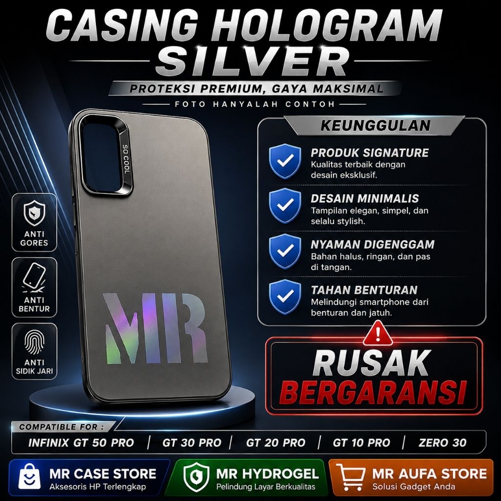 CASING CASE PLATE IMD HOLOGRAM สีดําเฉพาะสําหรับ INFINIX GT 50 PRO / GT 30 5G / GT 30 PRO / GT 20 PR