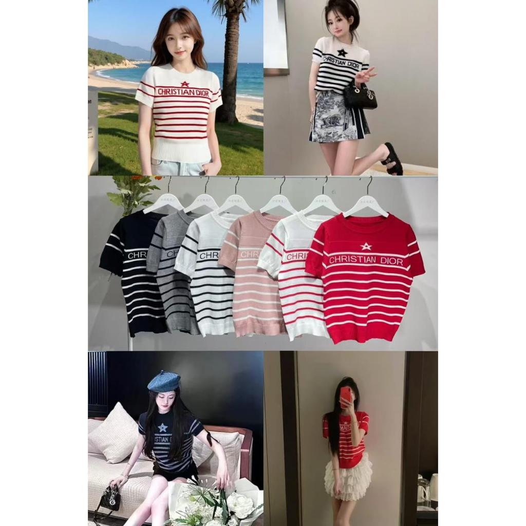 DOIR MOTIF KNIT CROP TOP / SHORT-SLEEVED CROP TEE