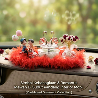 [ NEW SET LENGKAP ] Pajangan & Parfum Mobil Eksklusif Angsa Putar Mutiara Bunga Kristal Mawar