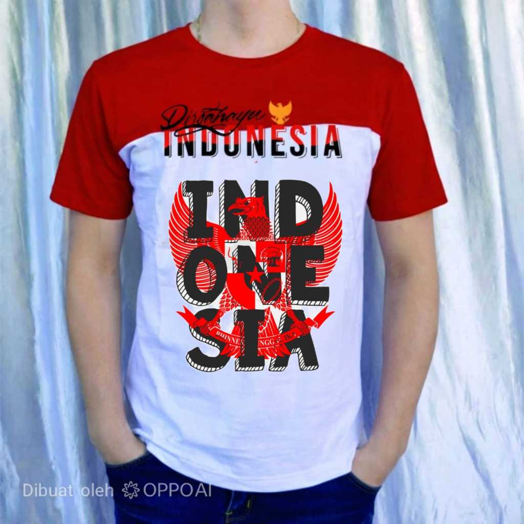 MERAH KATUN COTTON T-SHIRT/17 AGUSTSU 45 T-SHIRT/SHORT-SLEEVED T-SHIRT/RED AND WHITE T-SHIRT