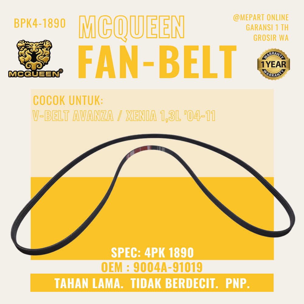 FAN BELT V BELT V-BELT BELT V-BELT AVANZA / SENIA 1.3L 04-11 4PK 1890 OEM 9004A-9109