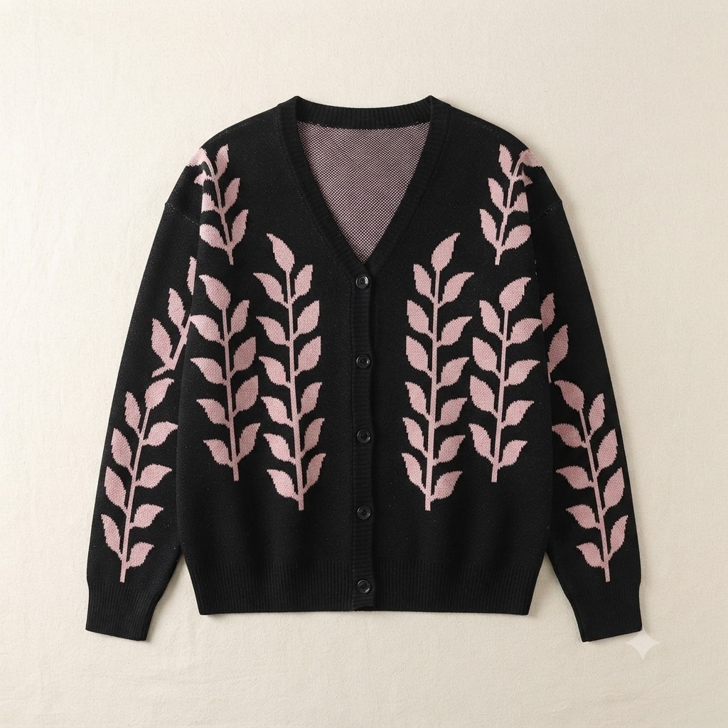 WILLOW PATTERN SOFT PREMIUM THICK KNIT CARDIGAN สไตล์เกาหลี