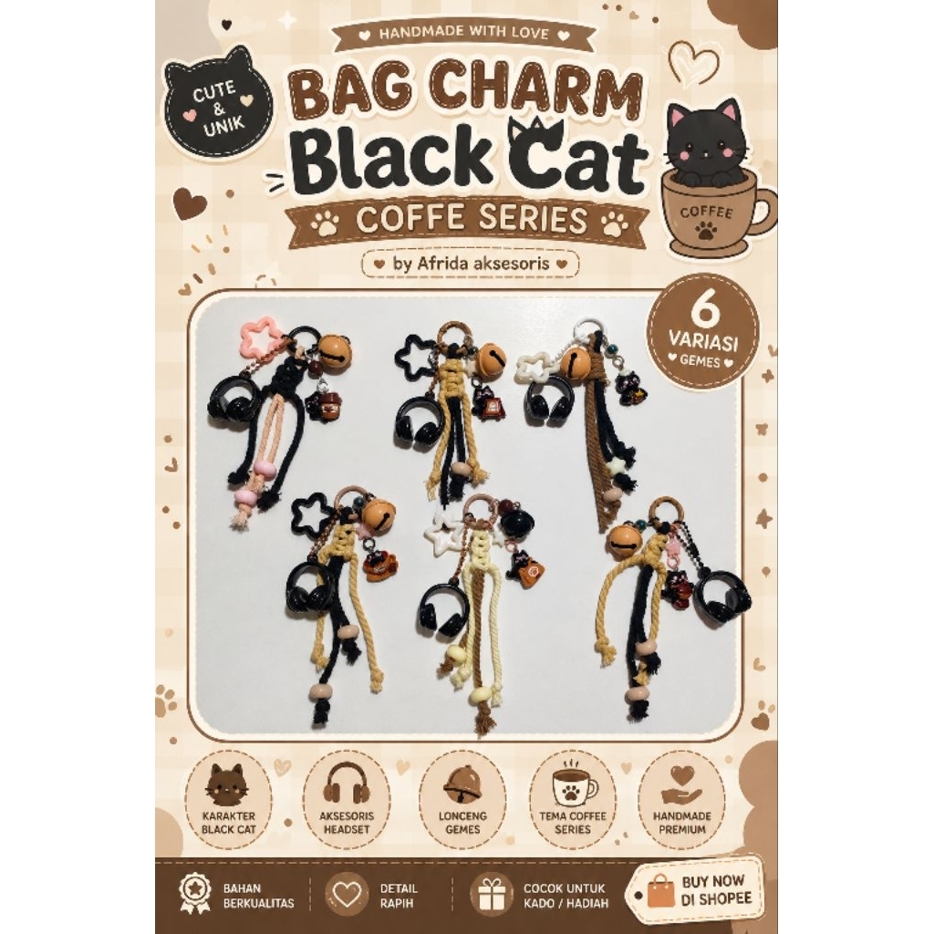GANTUNGAN BAG CHARM BLACK CAT CHARACTER พวงกุญแจน่ารัก