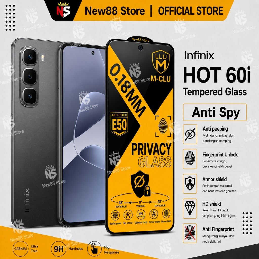 NEW88 - กระจกนิรภัย ESD Anti Spy 0.18 มม.Infinix Hot 60i 60 50 4G 50 5G 50i 50 Pro 40i 40 Pro 40 Pro