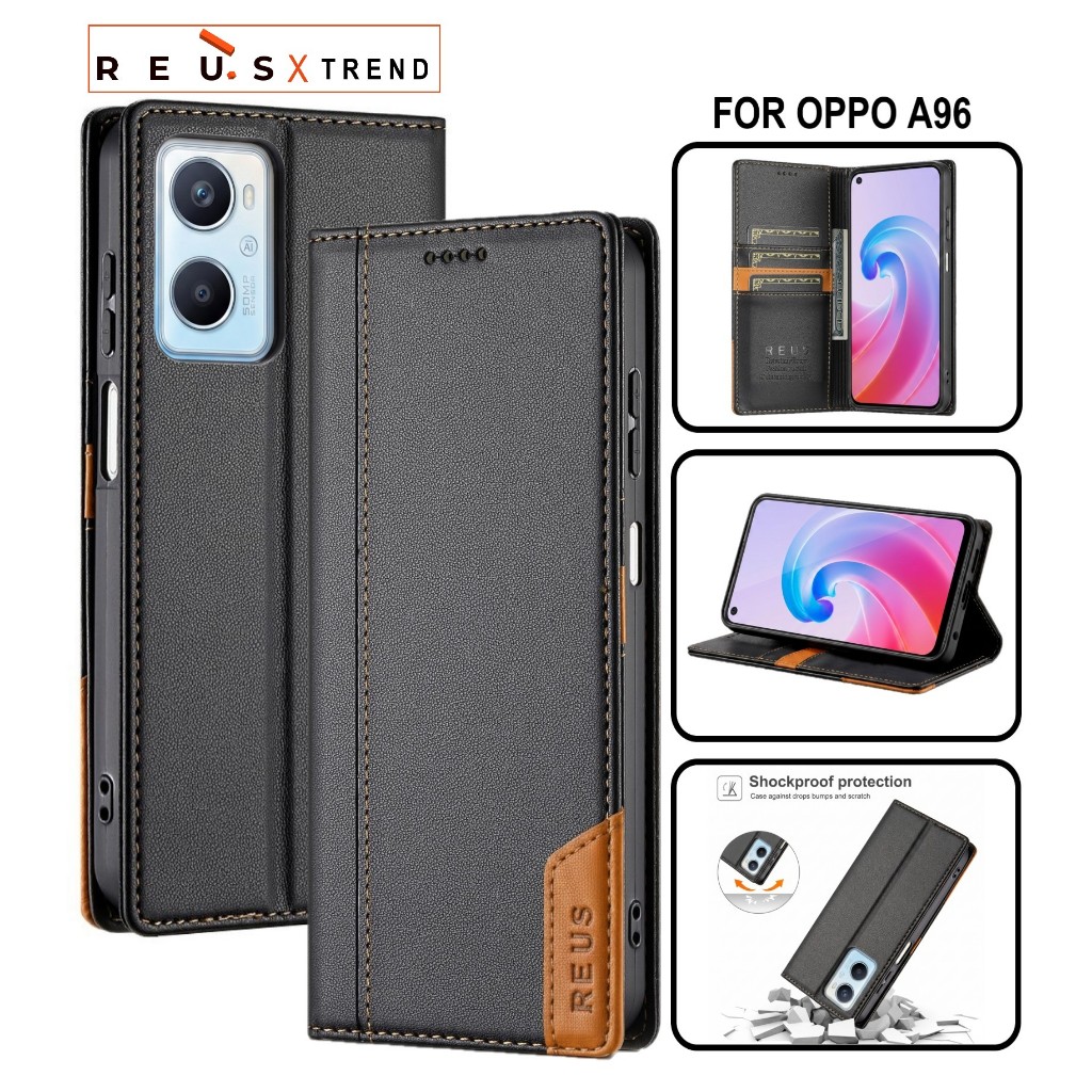 REUS เคสหนัง Oppo A96 Flip Cover Wallet Card Slot Luxury Premium เคสกันกระแทก