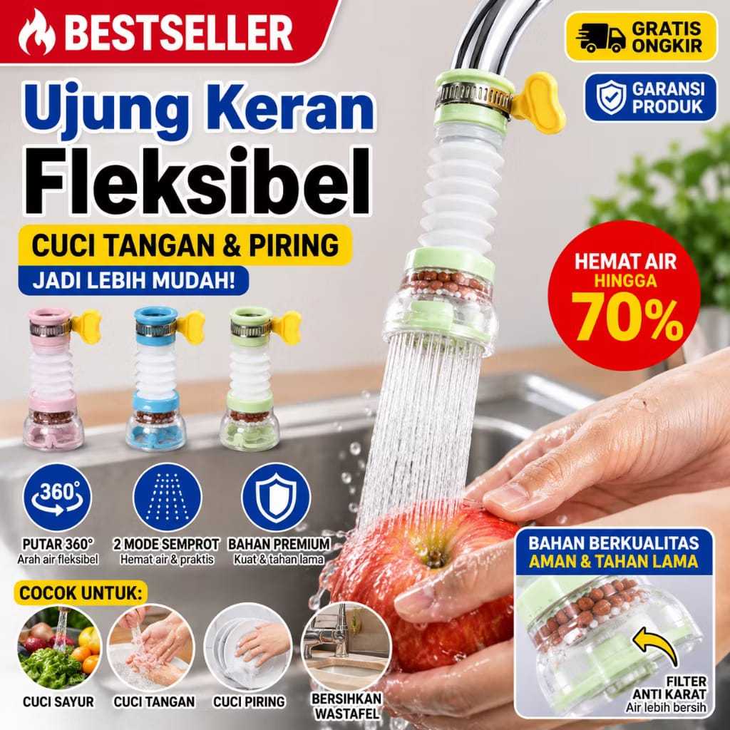 3 ชิ้น - FLEXIBLE Faucet Connection Anti-Splash Shower Water Filter Faucet Water Filter