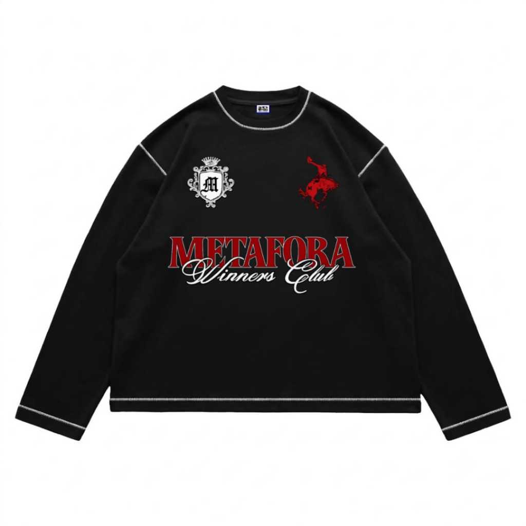 เสื้อยืด Metaphor Winner Club Longsleeves Boxy Overdeck Fit สีดํา Unisex
