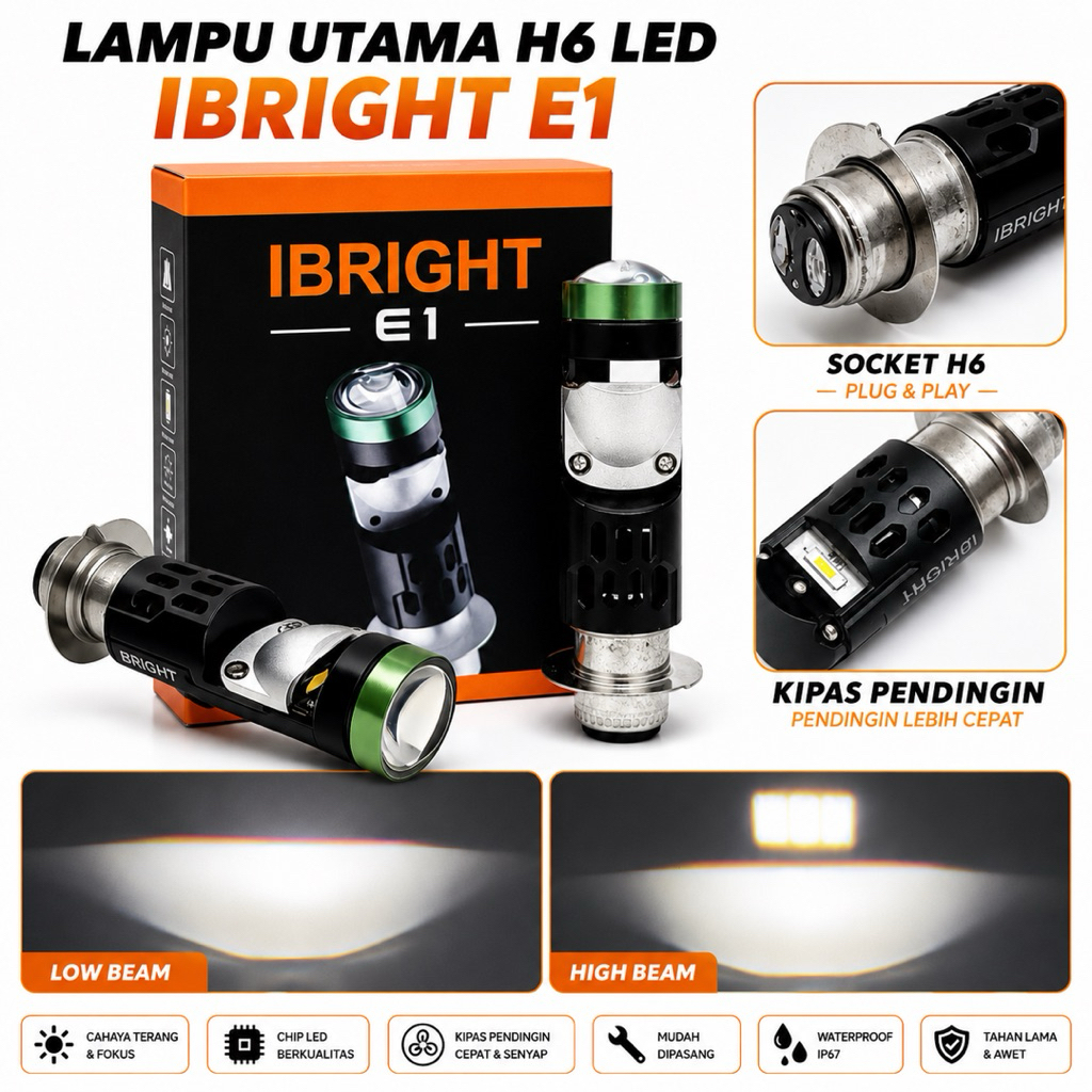 IBRIGHT E1 HEADLIGHT - H6 BLUE LENS SOCKET HEADLIGHT