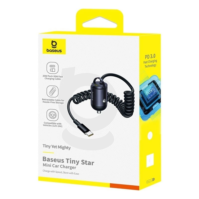Baseus Tiny Star Mini Car Charger (สาย C+C รวม) Original 30W Fast Charging Car Charger