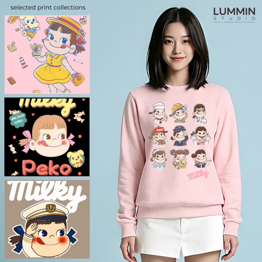 LUMIN Crewneck เสื้อกันหนาวผู้หญิงสไตล์เกาหลีสไตล์เกาหลี Peko Milky Candy หวาน Retro ความงาม Babyter