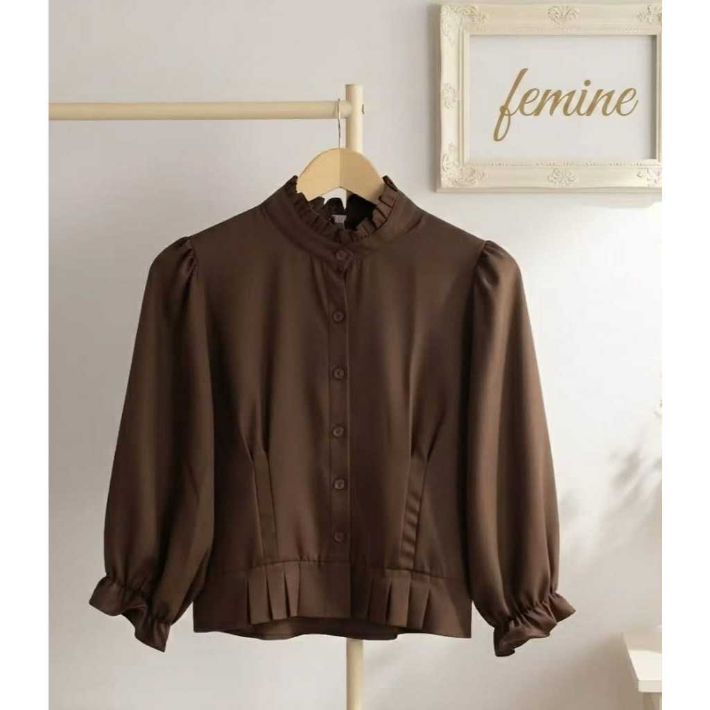 OSSO Ruffle Blouse / Ruffle Collar Blouse and Balloon Sleeve / Womens Top with Ruffle Collar