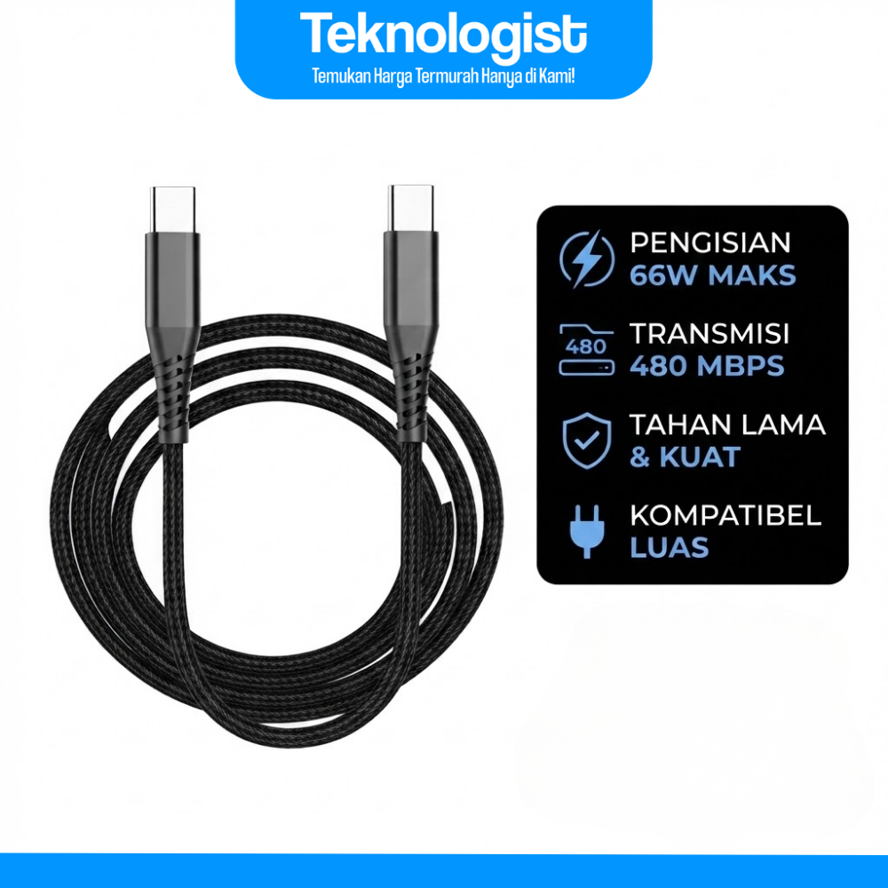 Type C to Type C Data Cable Charger Braided Fast Charging 6A 66W