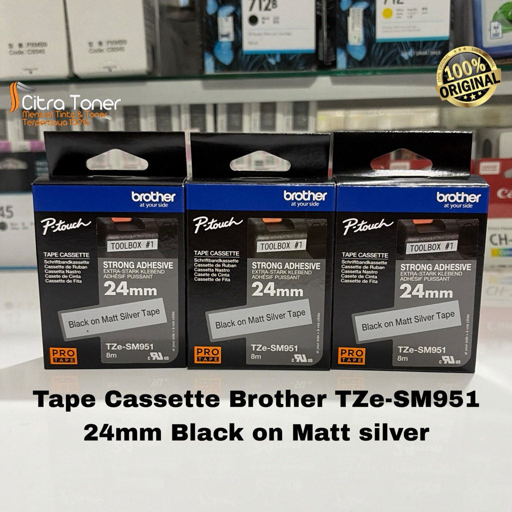 เทปฉลาก Brother Strong TZe-SM951 24mm สีดํา On MattSilver Original